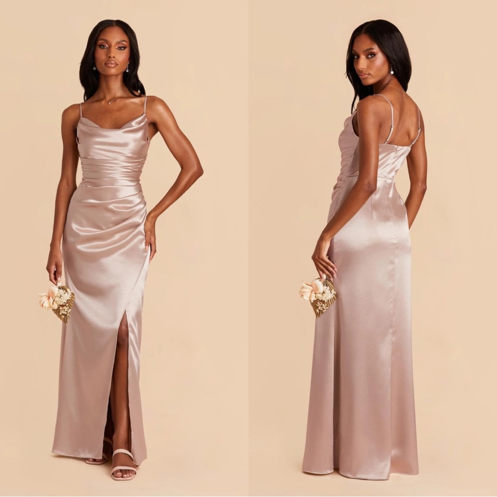 NWT Birdy Grey Lydia Bridesmaid Dress Shiny Satin Taupe XS